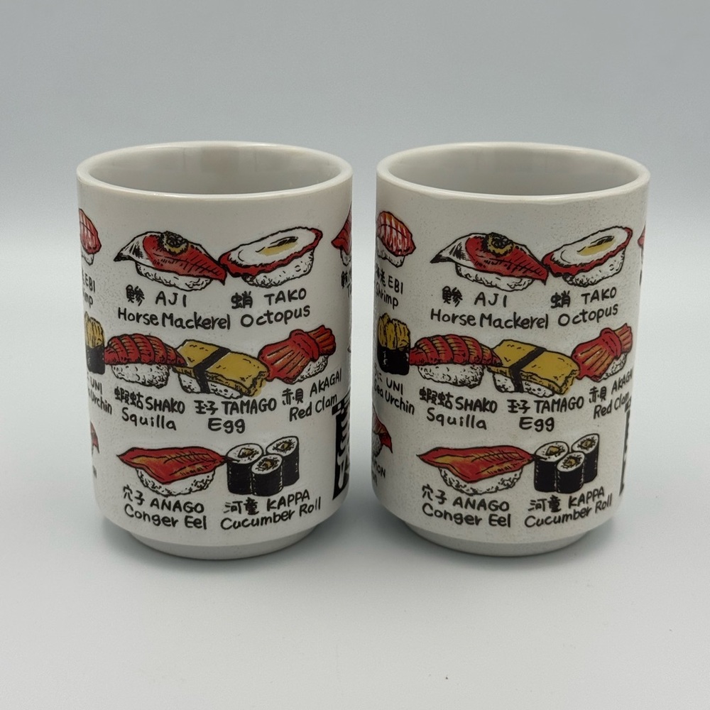 Set of 2 Japanese Sushi Cups Yunomi Tea Cups Tokyo Japan Ceramic